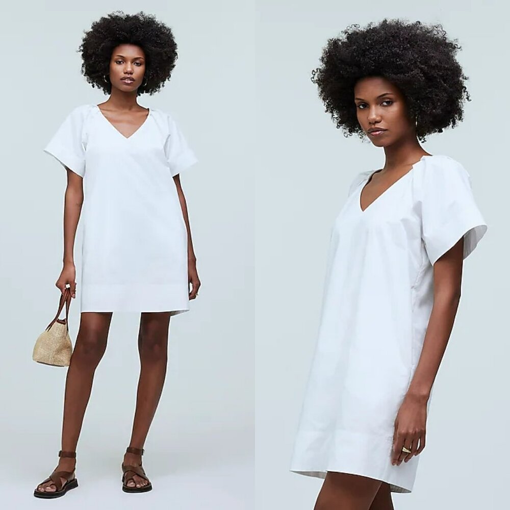 Madewell V-Neck‎ Mini Shirtdress Cotton Poplin Eyelet White Size XS